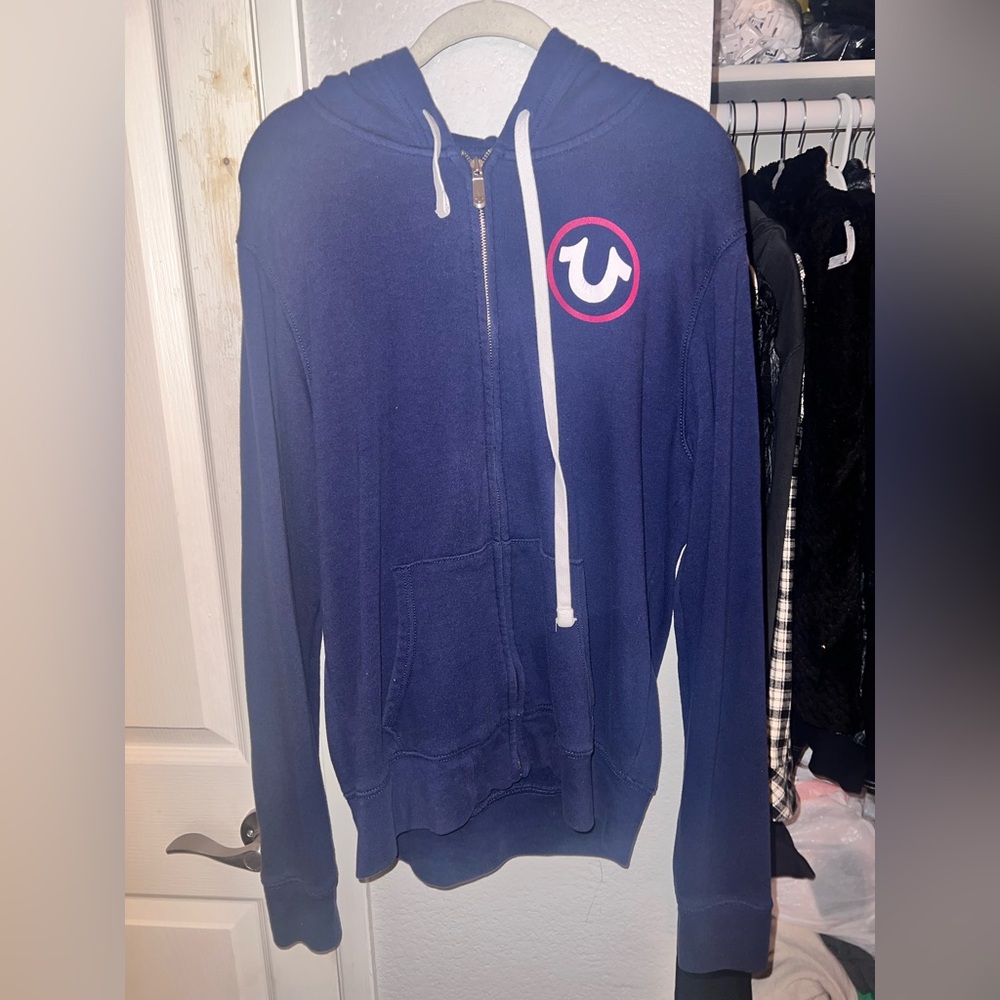 True Religion Blue Zip Up Hoodie Mens Large